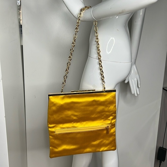 Nordstrom Silk Rayon Gold Foldover Clasp Cluch Shoulder Convertible Bag - Picture 1 of 13